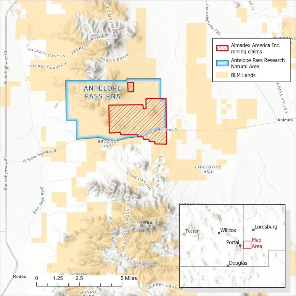 Map graphic showing location of Antelope Pass in Hidalgo County New Mexico
